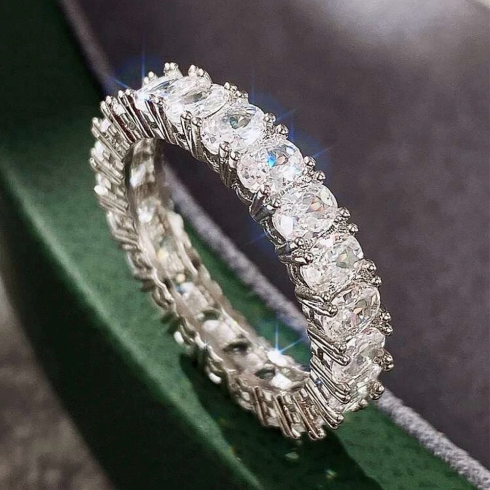 “Brit” Oval White Gold Played Demi Fine Women's Ring- New